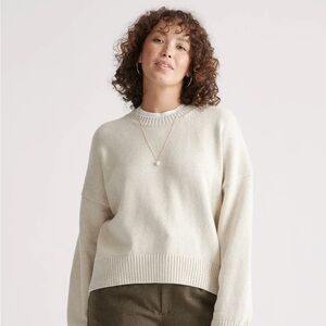 Quince Cotton Boyfriend Crew Sweater - Speckled Beige